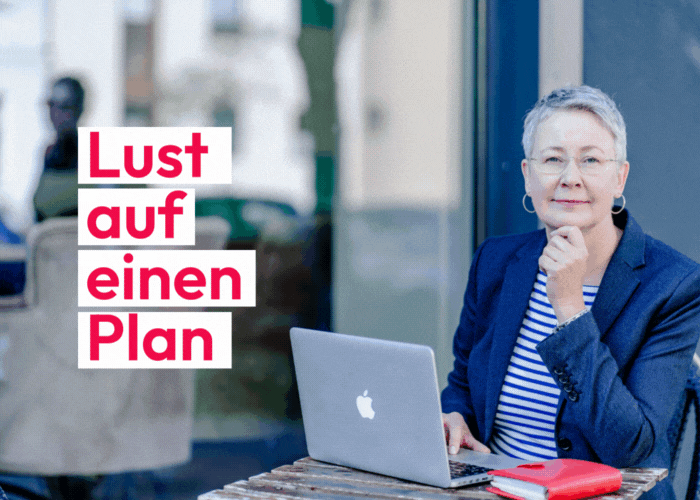 Susanne am Laptop _ text: Lust auf einen Plan?